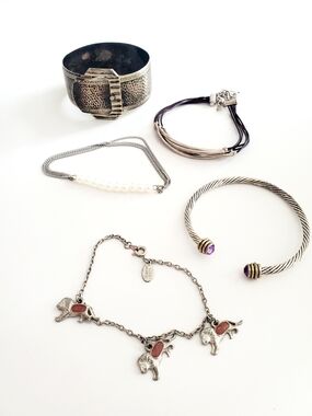 Silver-Tone Mixed Bracelet Set with Purple Accents